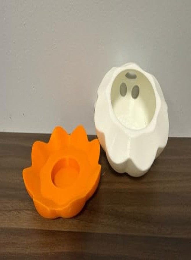 3D CRAFT Halloween Ghost Pumpkin Decorative Collectible, Candy Holder, White and Orange, Halloween Display Prop - Image 3